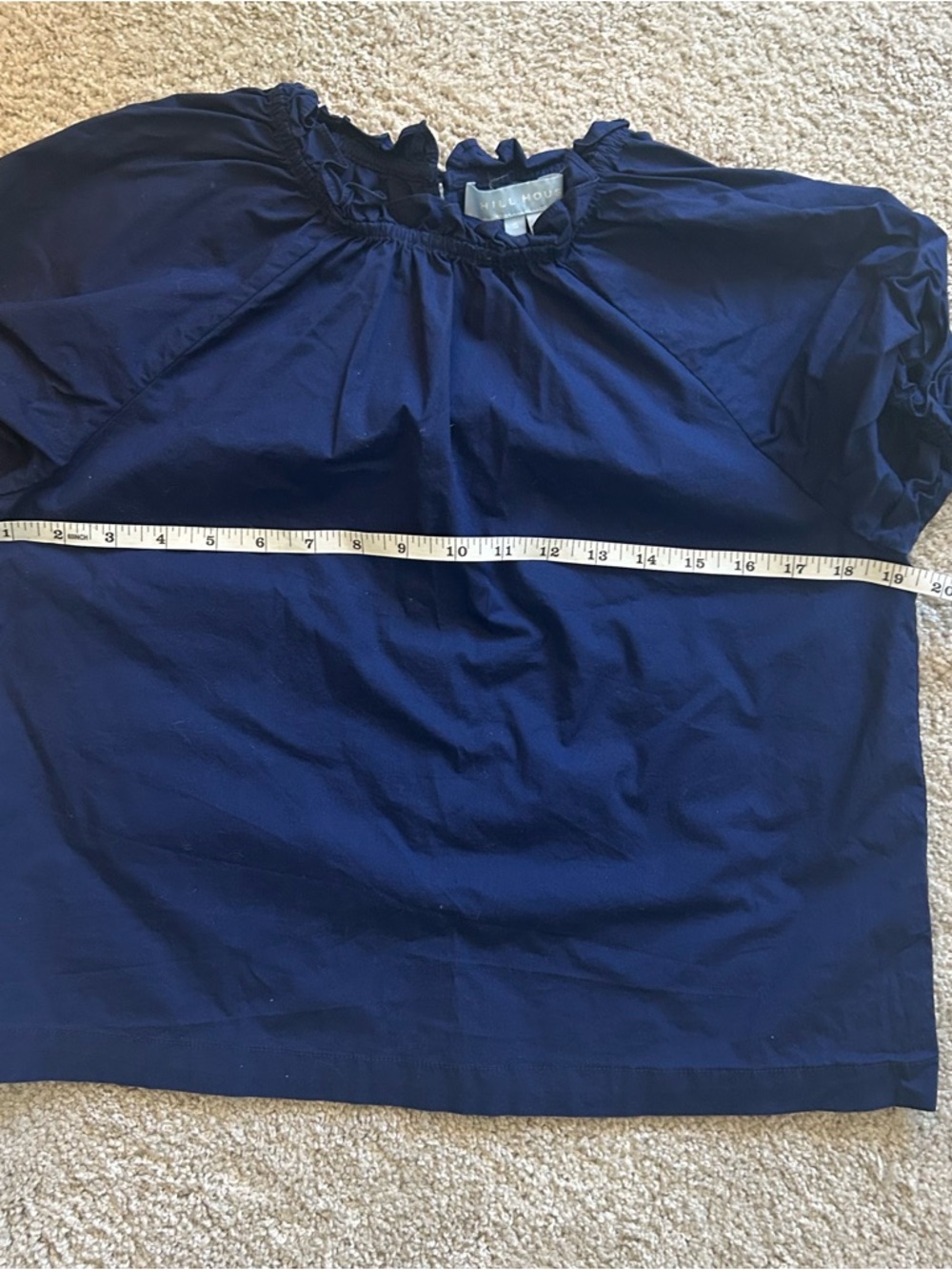 Hill House Navy Short-Sleeve Round Collar Ruffled Top Size Small - Picture 5 of 13